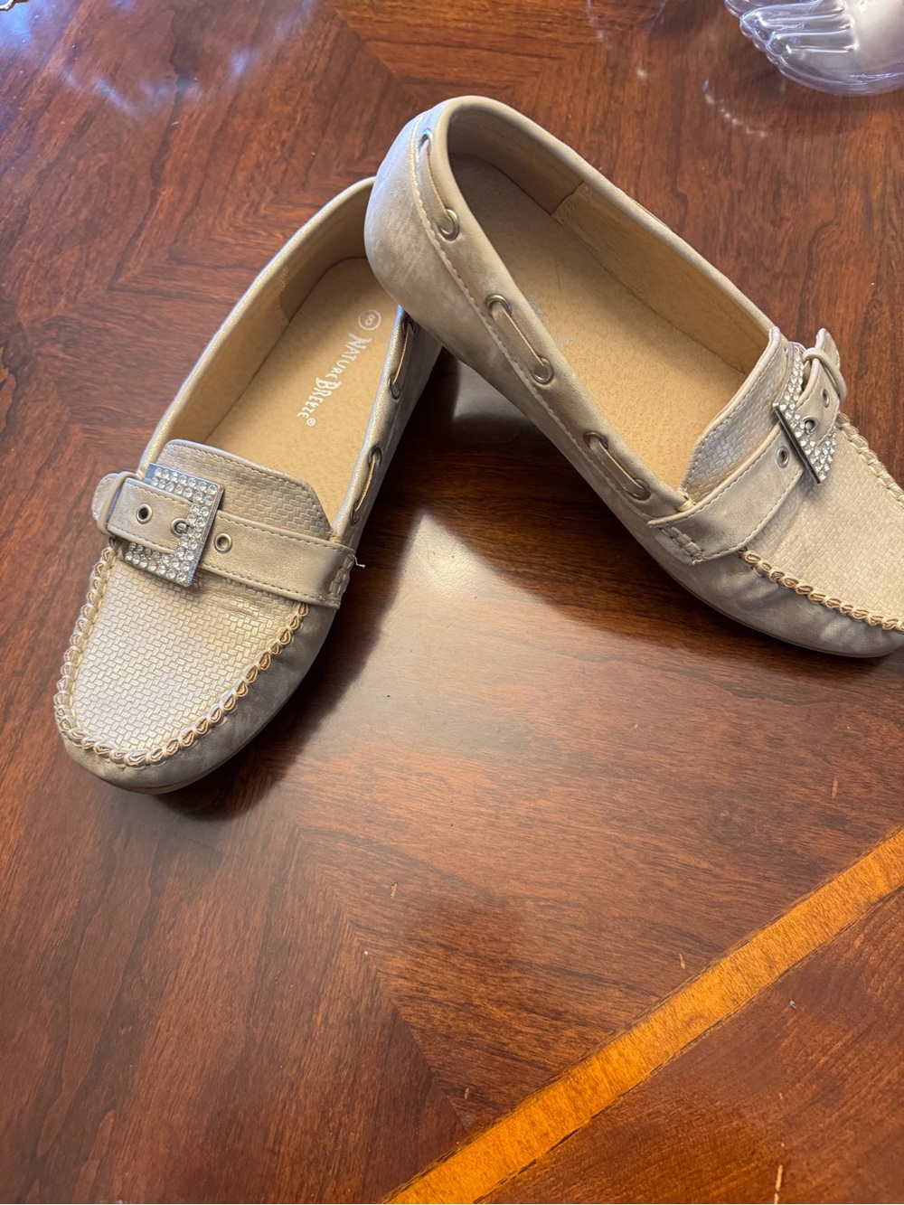 Nature Breeze Women's Taupe Buckle Moccasin Flats